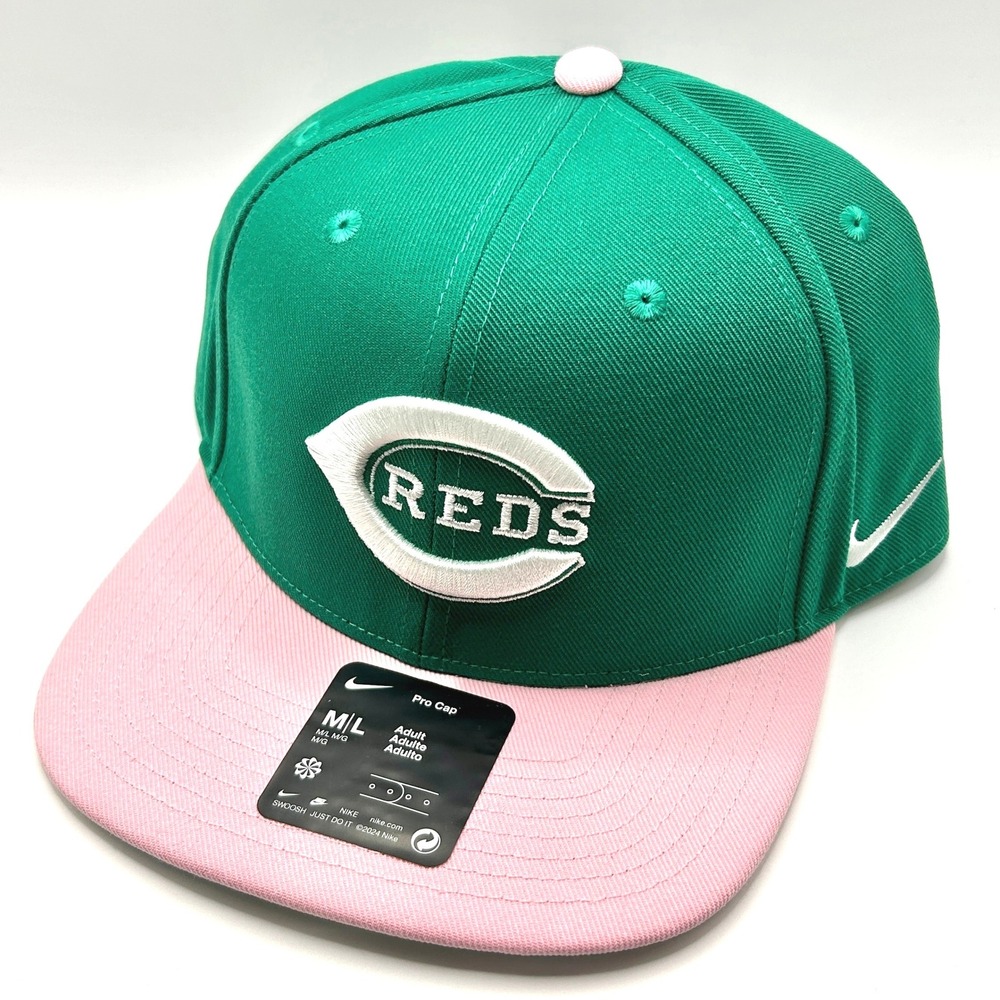 Cincinnati Reds Nike Pro Cap Men M/L Green Pink Flat Bill Snapback MLB Baseball